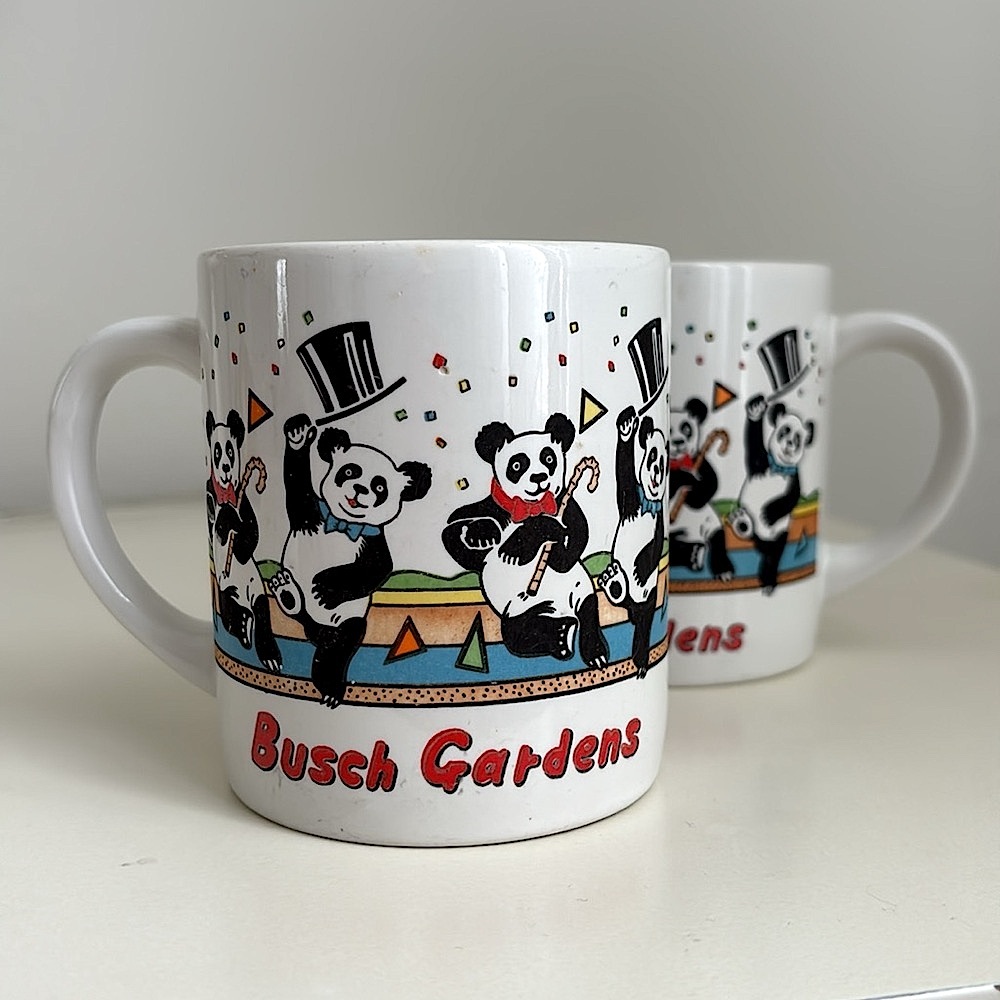 2 Dancing Pandas Busch Gardens Florida Vintage 1980’s ceramic coffee mugs